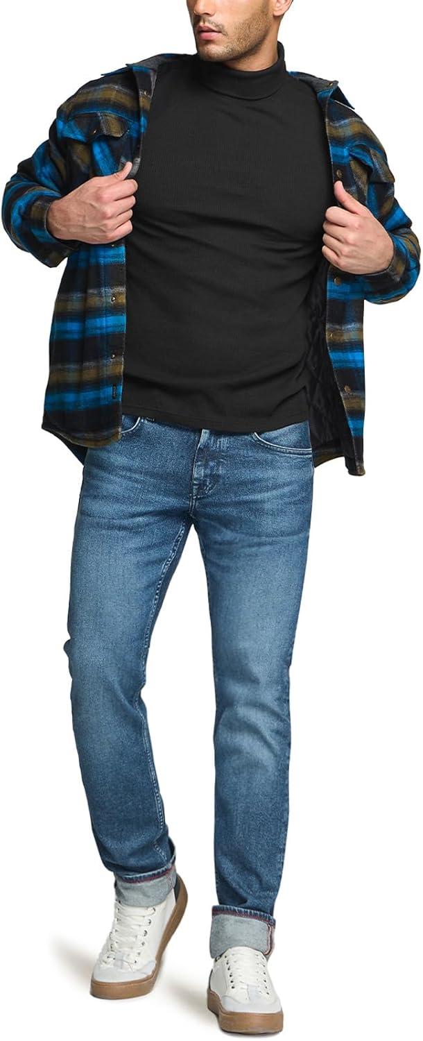 imageCQR Mens Long Sleeve Thermal Underwear Tops Midweight Waffle Shirt Winter Cold Weather Thermal ShirtsMock Neck Top Black