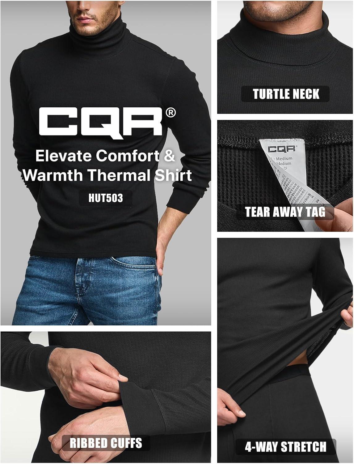 imageCQR Mens Long Sleeve Thermal Underwear Tops Midweight Waffle Shirt Winter Cold Weather Thermal ShirtsMock Neck Top Black
