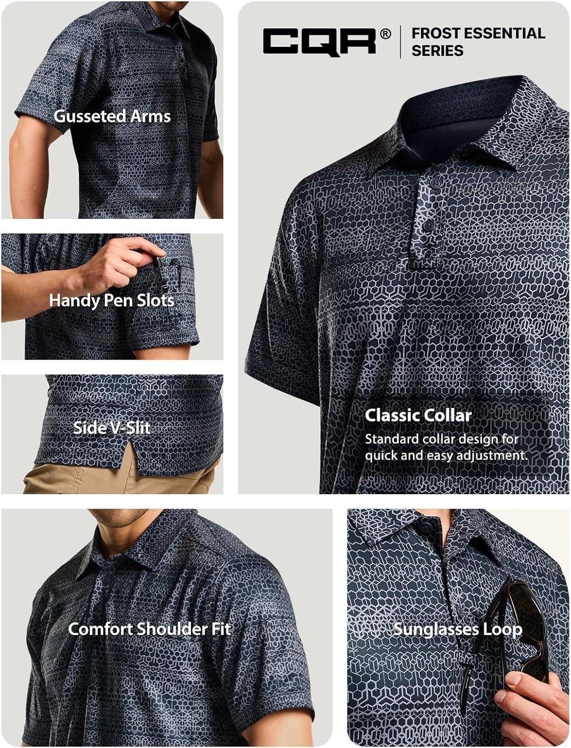 imageCQR Mens Polo Shirts Tactical Short Sleeve Golf Performance Shirts Lightweight Dry Fit UPF 50 PiqueFrost Essential Scale Charcoal