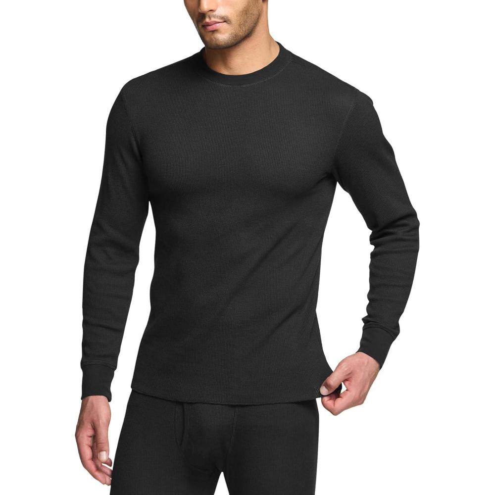 imageCQR Mens Long Sleeve Thermal Underwear Tops Midweight Waffle Shirt Winter Cold Weather Thermal Shirts1 Piece of Top Black
