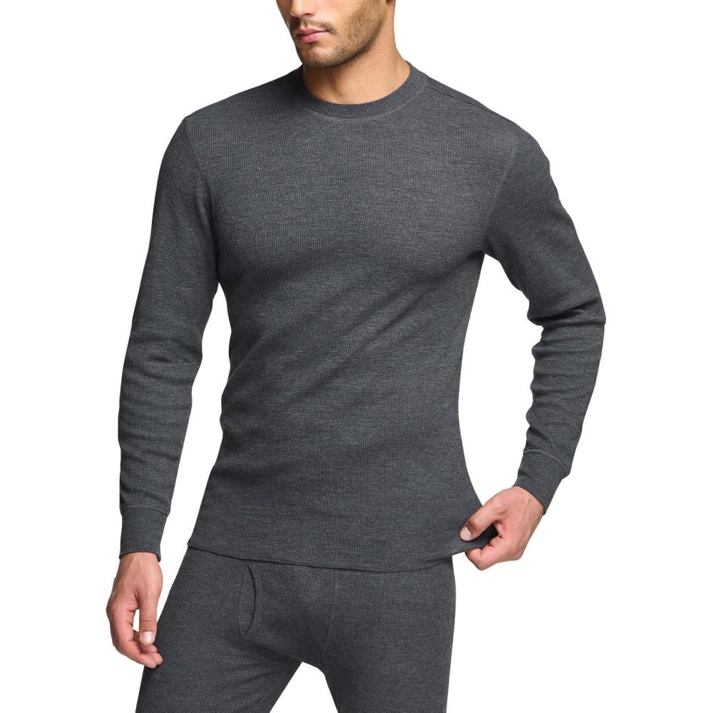 imageCQR Mens Long Sleeve Thermal Underwear Tops Midweight Waffle Shirt Winter Cold Weather Thermal Shirts1 Piece of Top Dark Grey