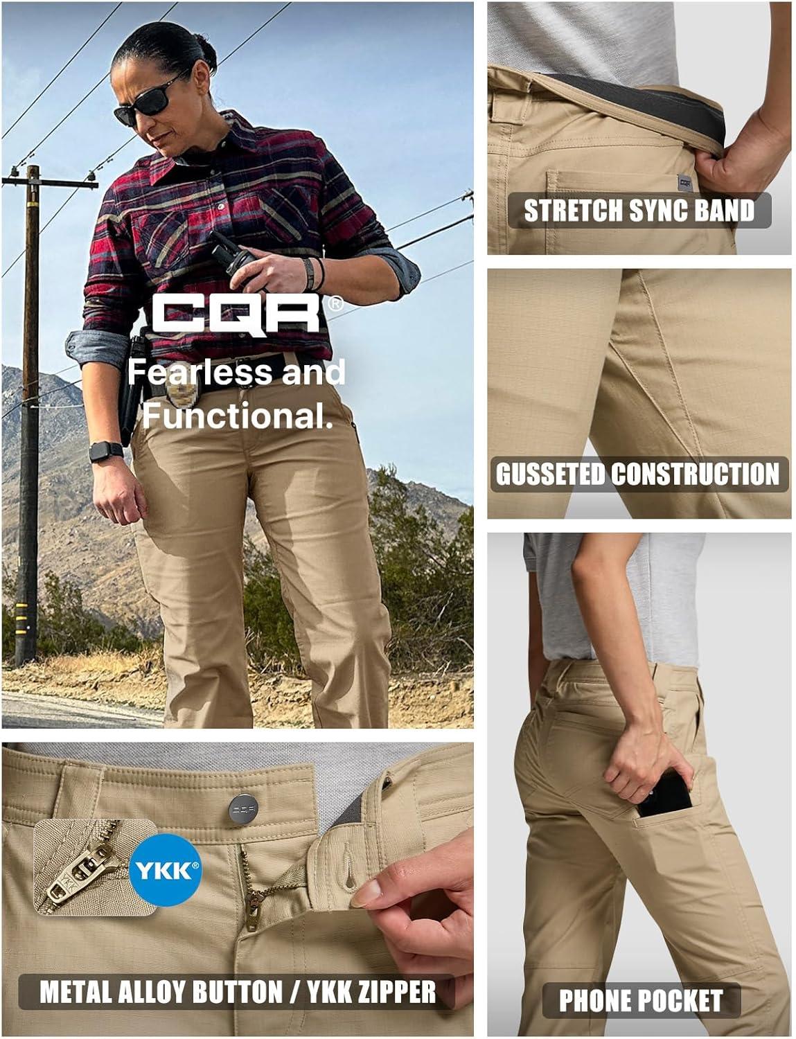 imageCQR Womens Flex Stretch Tactical Pants Outdoor Hiking Pants with Pockets Water Resistant Ripstop Work PantsKhaki