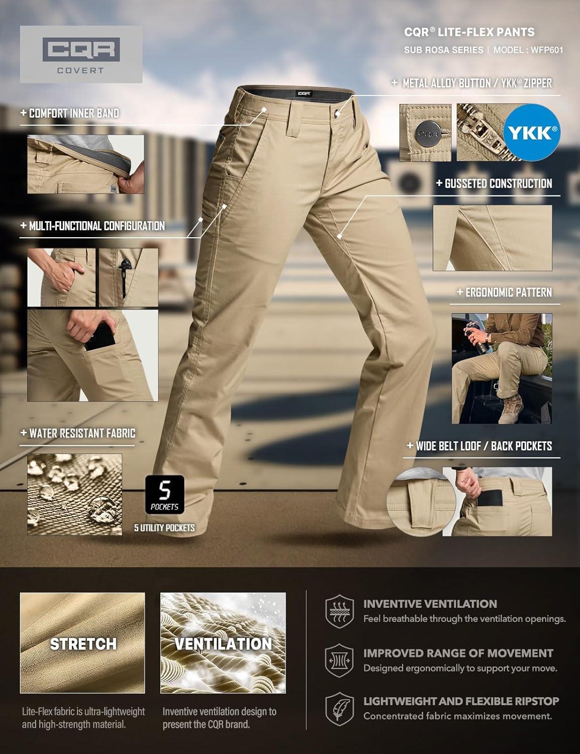 imageCQR Womens Flex Stretch Tactical Pants Outdoor Hiking Pants with Pockets Water Resistant Ripstop Work PantsKhaki