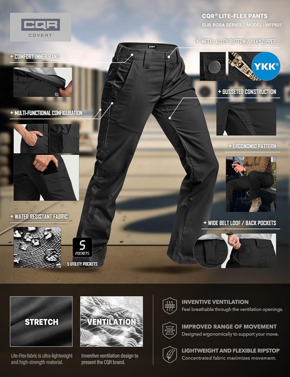 imageCQR Womens Flex Stretch Tactical Pants Outdoor Hiking Pants with Pockets Water Resistant Ripstop Work PantsSub Rosa Black