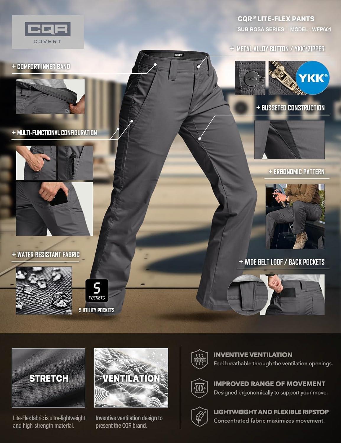 imageCQR Womens Flex Stretch Tactical Pants Outdoor Hiking Pants with Pockets Water Resistant Ripstop Work PantsSub Rosa Charcoal