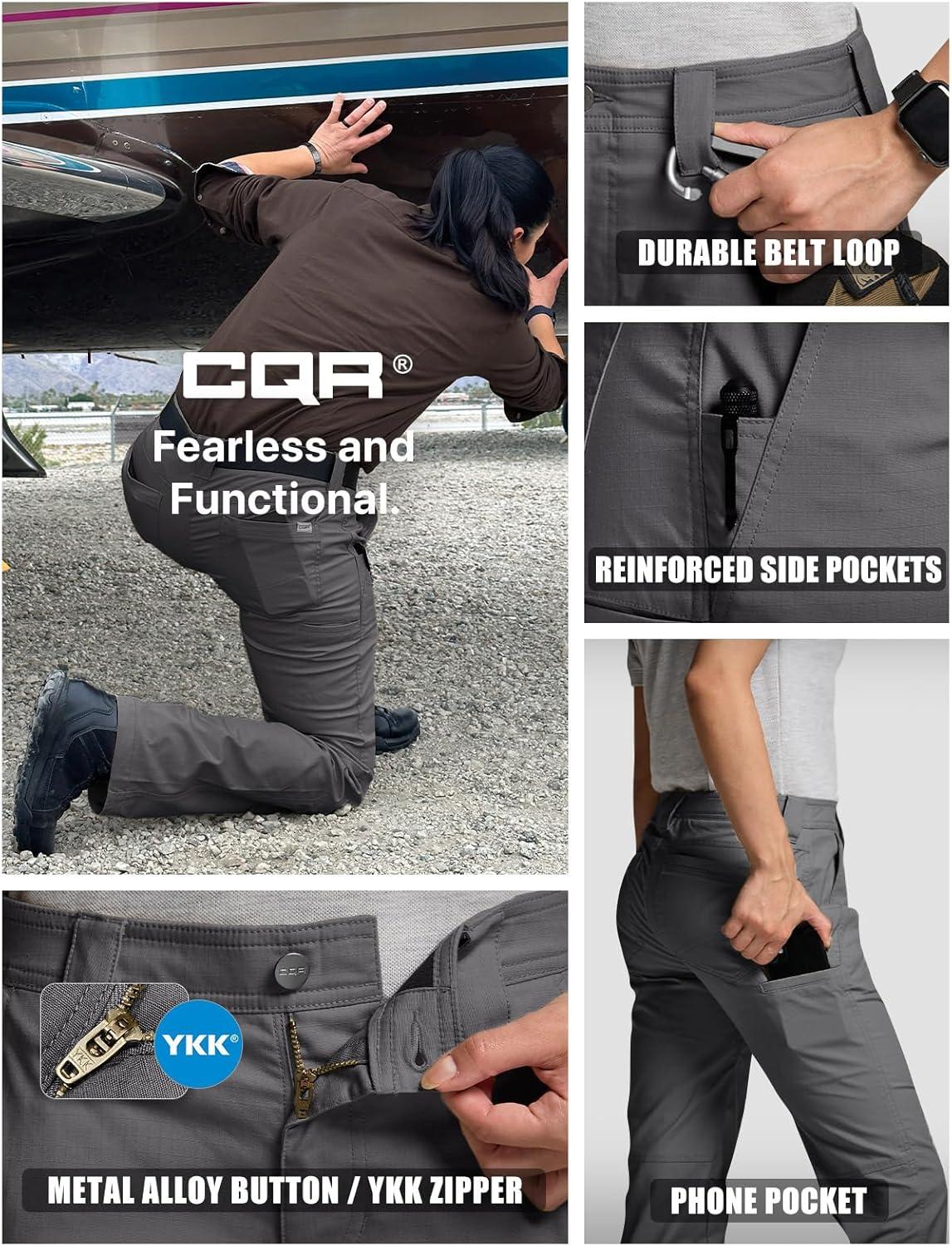 imageCQR Womens Flex Stretch Tactical Pants Outdoor Hiking Pants with Pockets Water Resistant Ripstop Work PantsSub Rosa Charcoal