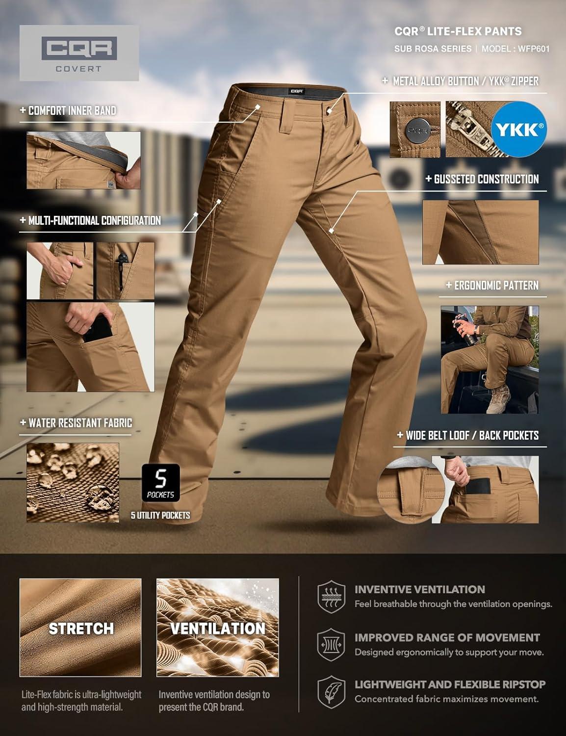 imageCQR Womens Flex Stretch Tactical Pants Outdoor Hiking Pants with Pockets Water Resistant Ripstop Work PantsSub Rosa Cougar