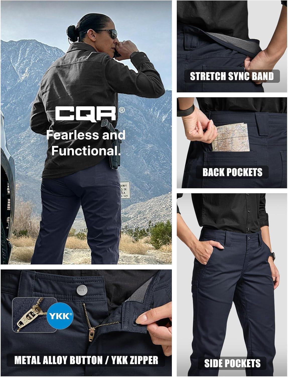 imageCQR Womens Flex Stretch Tactical Pants Outdoor Hiking Pants with Pockets Water Resistant Ripstop Work PantsSub Rosa Operator Navy