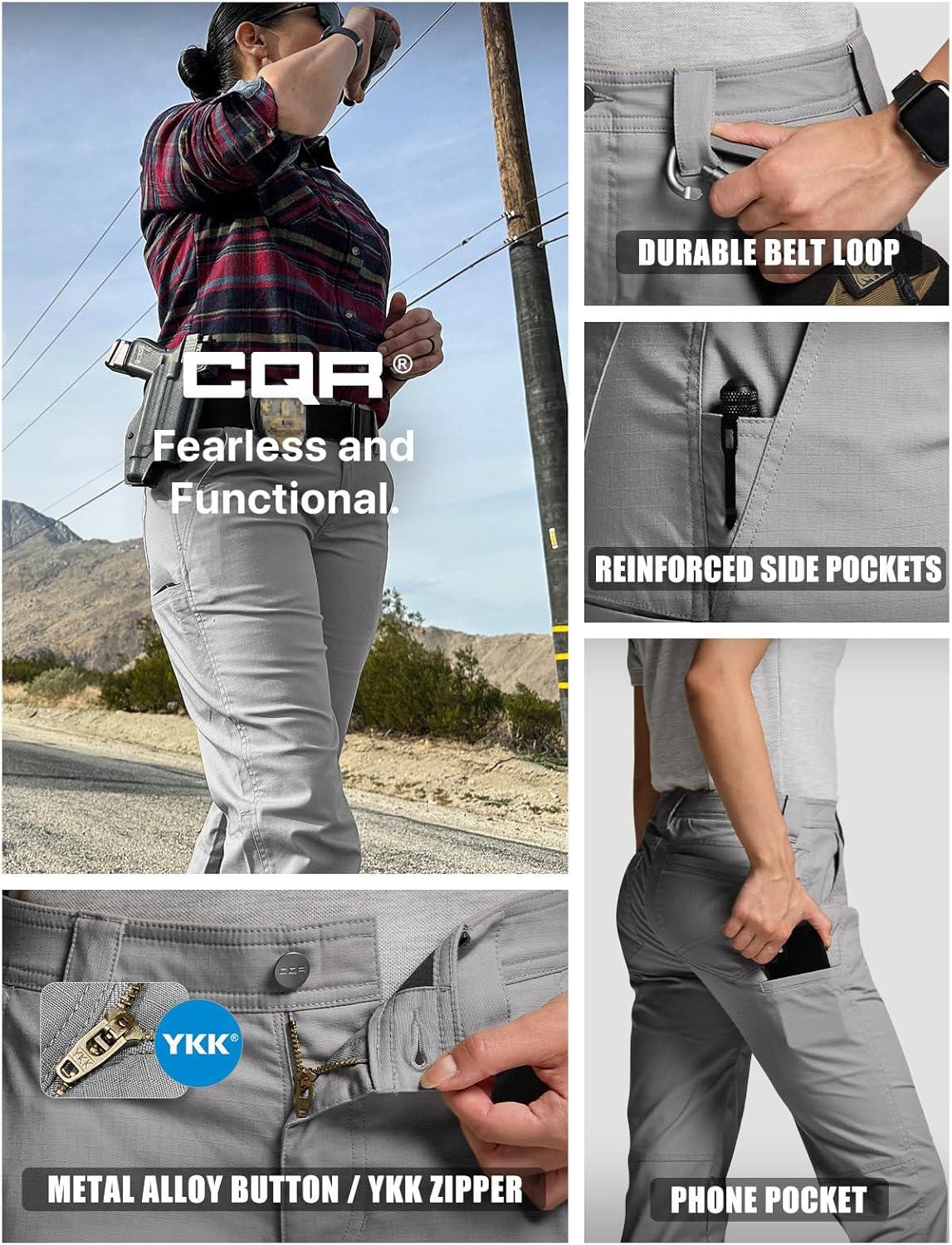 imageCQR Womens Flex Stretch Tactical Pants Outdoor Hiking Pants with Pockets Water Resistant Ripstop Work PantsSub Rosa Stone