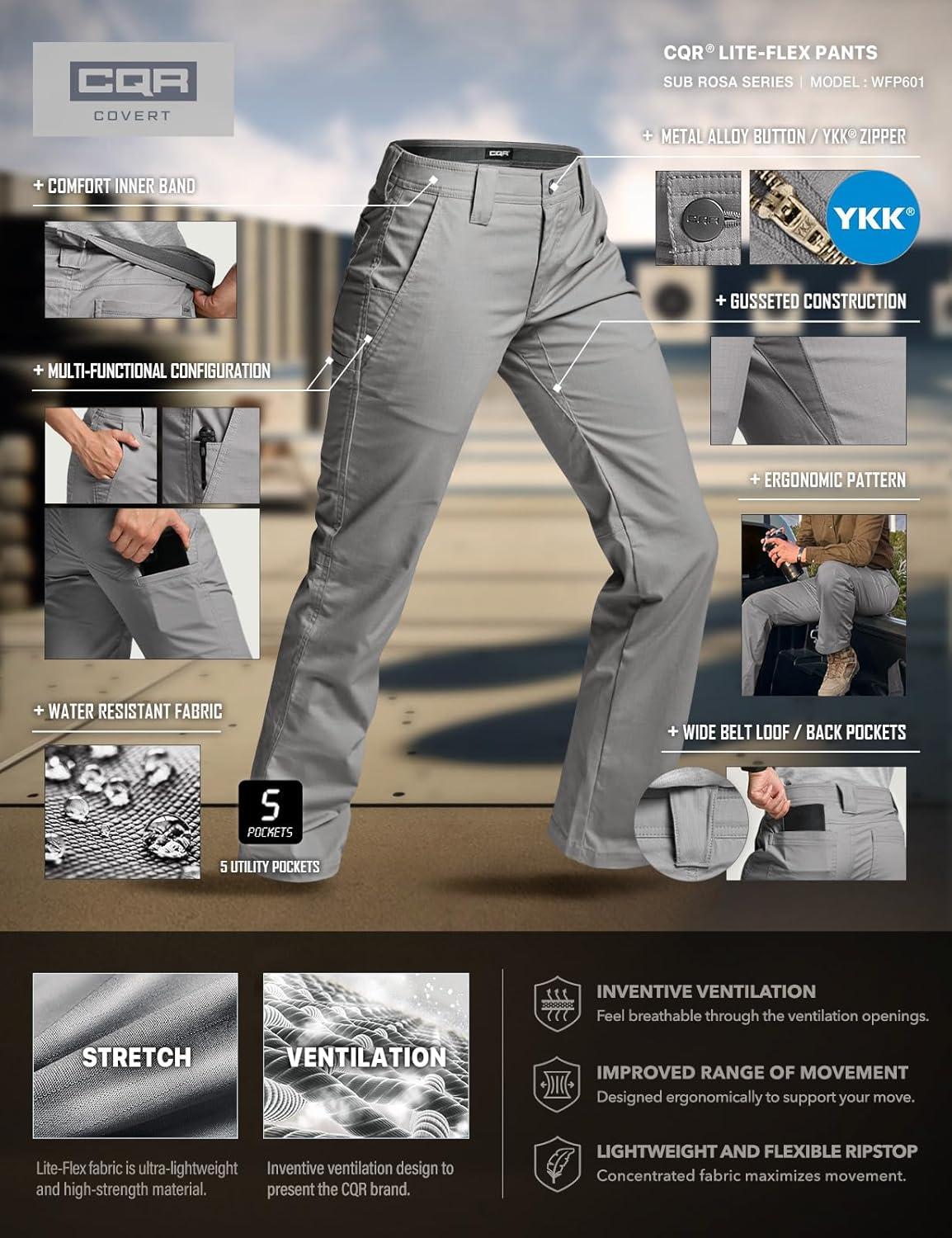 imageCQR Womens Flex Stretch Tactical Pants Outdoor Hiking Pants with Pockets Water Resistant Ripstop Work PantsSub Rosa Stone