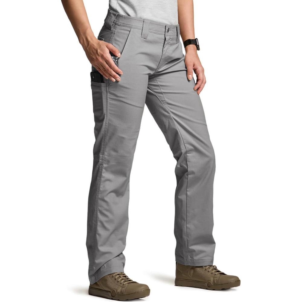 imageCQR Womens Flex Stretch Tactical Pants Outdoor Hiking Pants with Pockets Water Resistant Ripstop Work PantsSub Rosa Stone