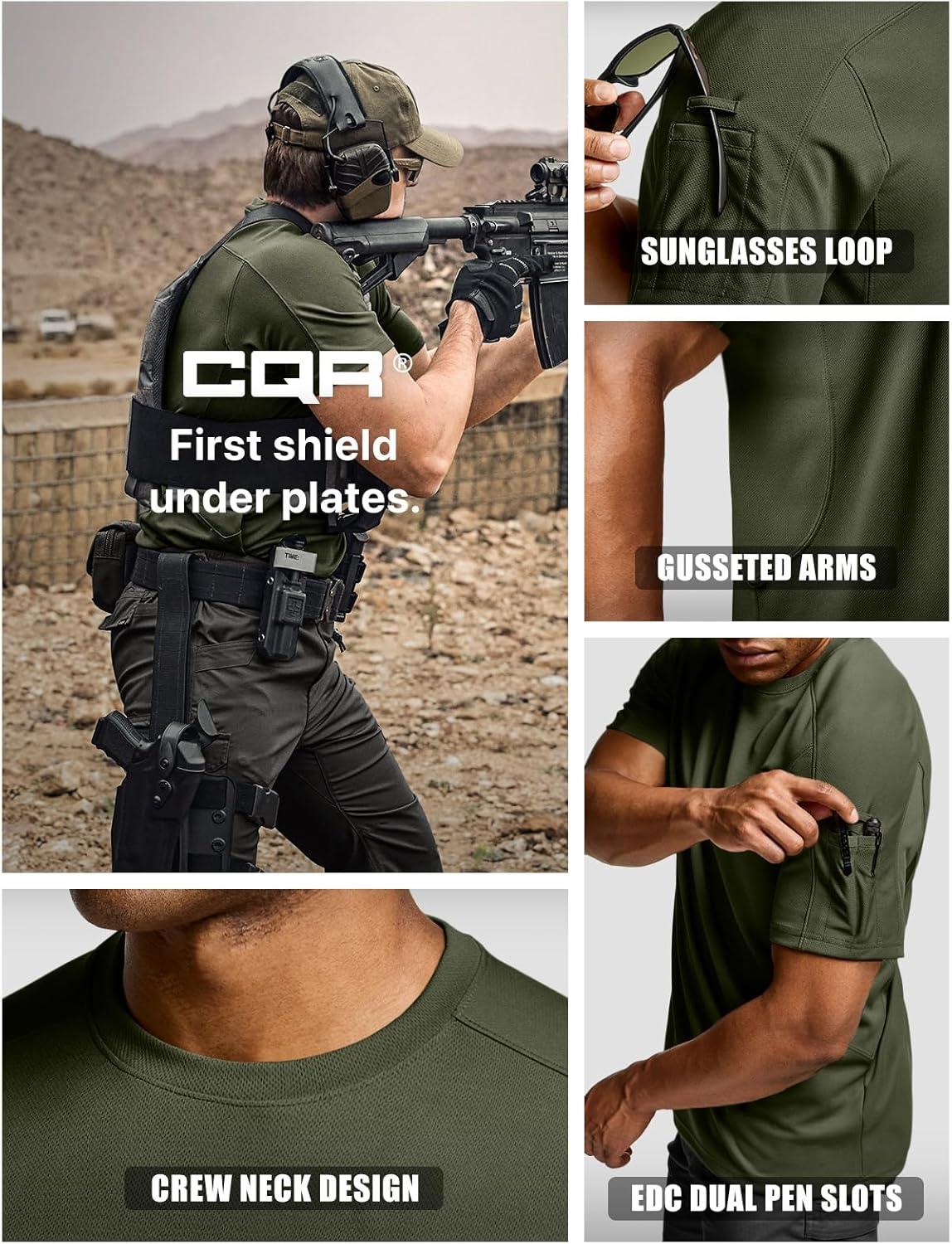 imageCQR Mens Short Sleeve Military Tactical TShirt Athletic Gym Training Army Shirts Outdoor Hiking Workout ShirtFrost Pro Crewneck Army Green