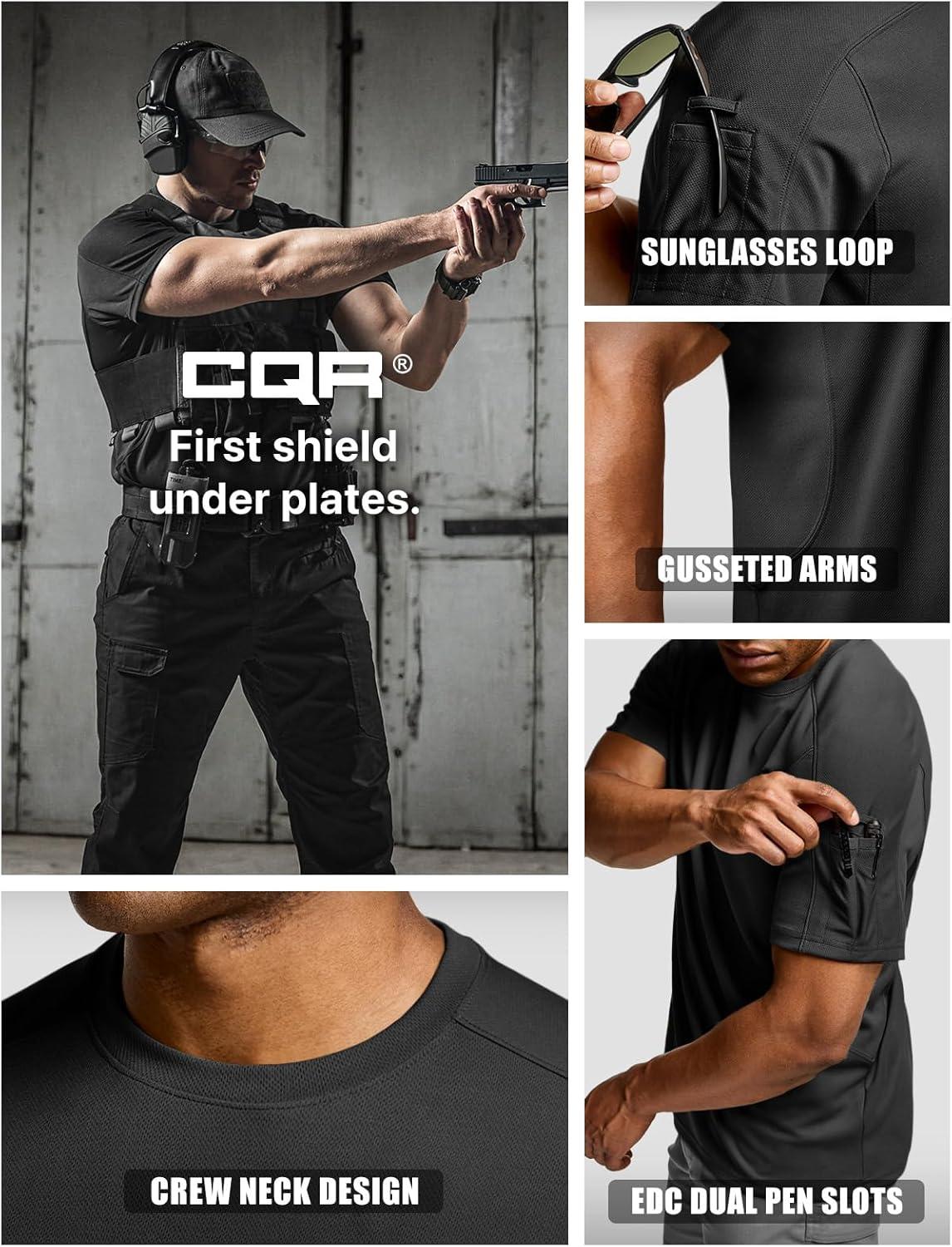 imageCQR Mens Short Sleeve Military Tactical TShirt Athletic Gym Training Army Shirts Outdoor Hiking Workout ShirtFrost Pro Crewneck Black