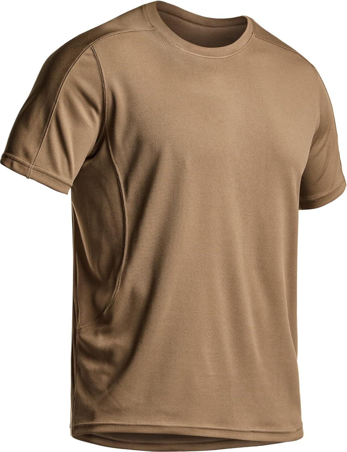 imageCQR Mens Short Sleeve Military Tactical TShirt Athletic Gym Training Army Shirts Outdoor Hiking Workout ShirtFrost Pro Crewneck Coyote