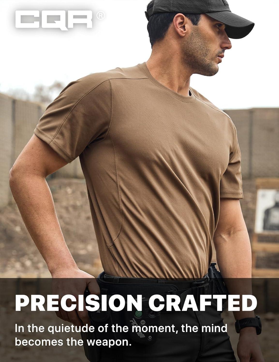 imageCQR Mens Short Sleeve Military Tactical TShirt Athletic Gym Training Army Shirts Outdoor Hiking Workout ShirtFrost Pro Crewneck Coyote