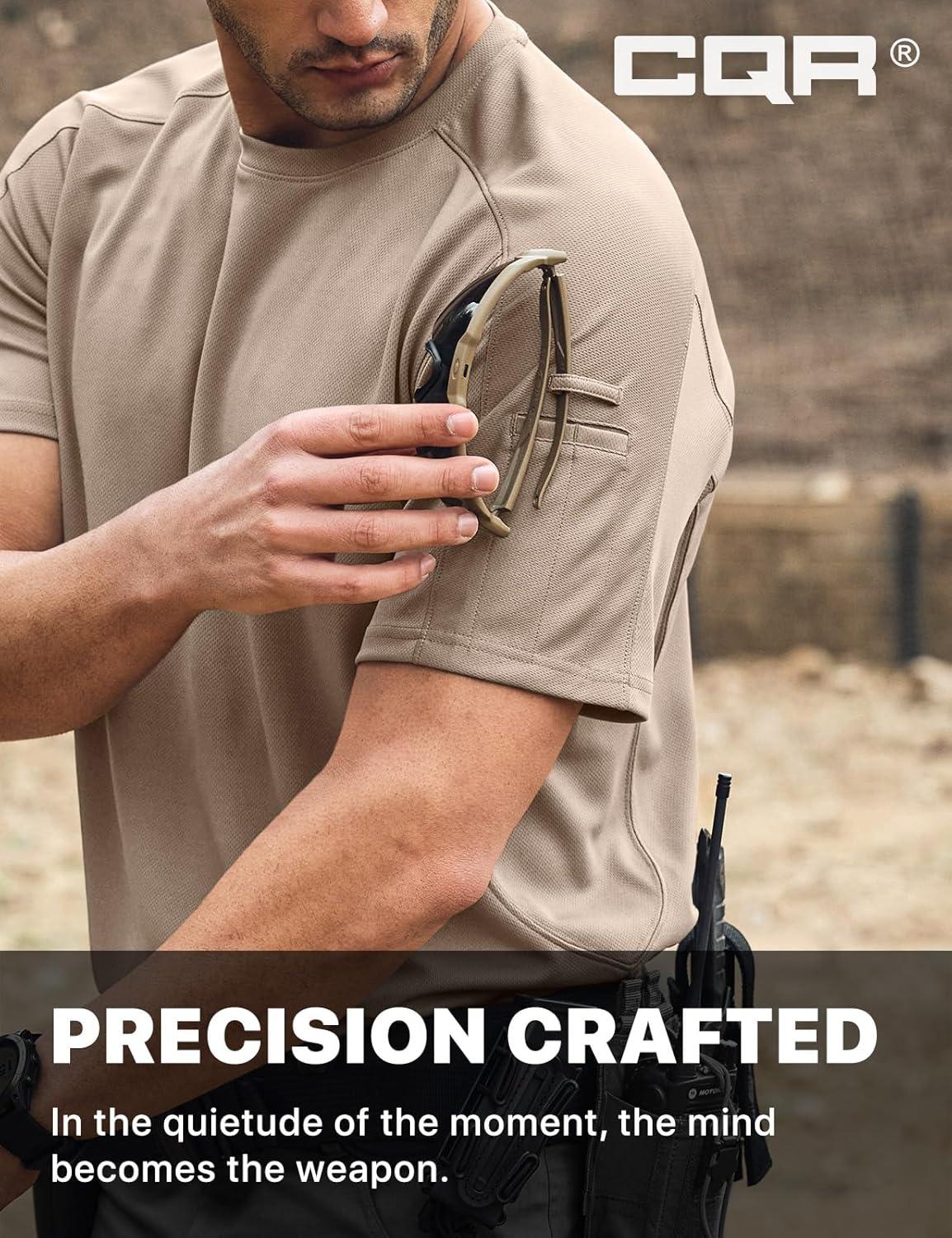 imageCQR Mens Short Sleeve Military Tactical TShirt Athletic Gym Training Army Shirts Outdoor Hiking Workout ShirtFrost Pro Crewneck Khaki