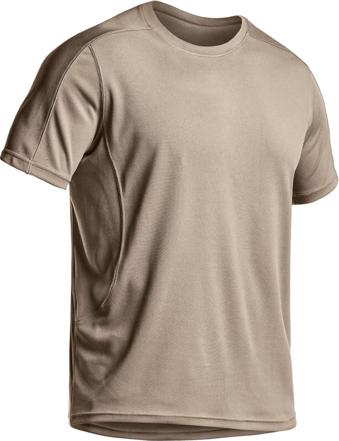 imageCQR Mens Short Sleeve Military Tactical TShirt Athletic Gym Training Army Shirts Outdoor Hiking Workout ShirtFrost Pro Crewneck Khaki