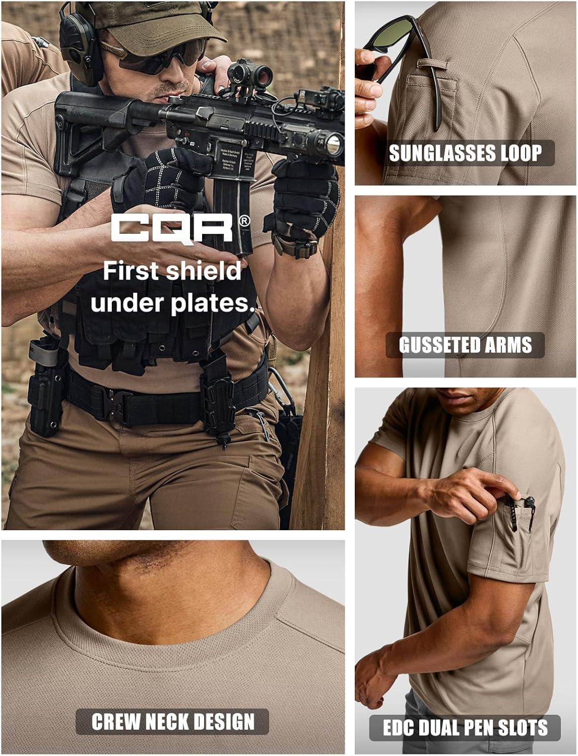 imageCQR Mens Short Sleeve Military Tactical TShirt Athletic Gym Training Army Shirts Outdoor Hiking Workout ShirtFrost Pro Crewneck Khaki