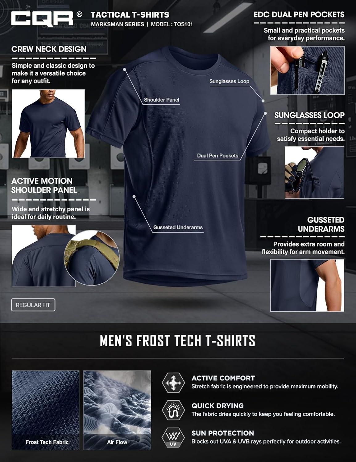 imageCQR Mens Short Sleeve Military Tactical TShirt Athletic Gym Training Army Shirts Outdoor Hiking Workout ShirtFrost Pro Crewneck Police Navy