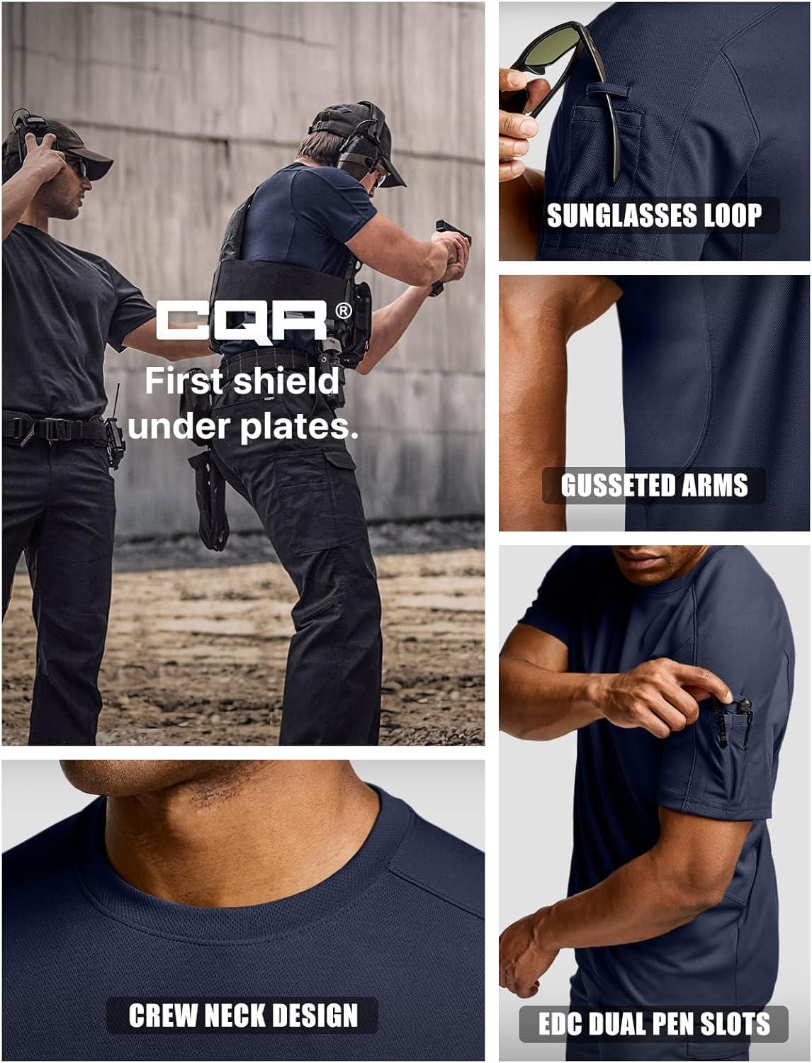 imageCQR Mens Short Sleeve Military Tactical TShirt Athletic Gym Training Army Shirts Outdoor Hiking Workout ShirtFrost Pro Crewneck Police Navy