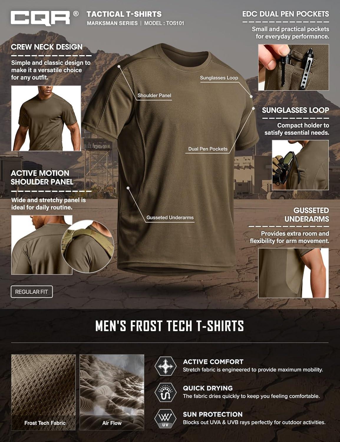 imageCQR Mens Short Sleeve Military Tactical TShirt Athletic Gym Training Army Shirts Outdoor Hiking Workout ShirtFrost Pro Crewneck Tundra
