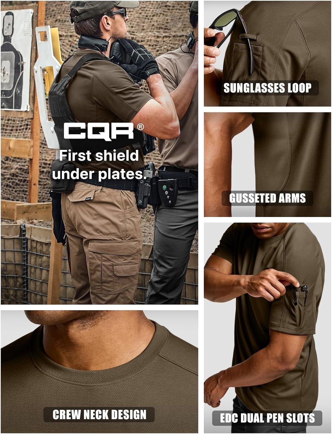 imageCQR Mens Short Sleeve Military Tactical TShirt Athletic Gym Training Army Shirts Outdoor Hiking Workout ShirtFrost Pro Crewneck Tundra