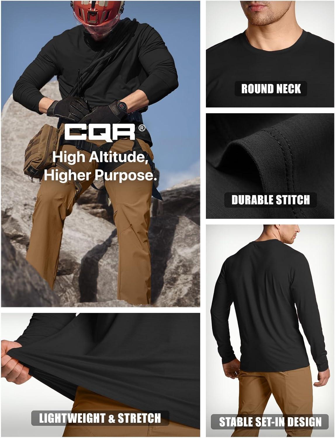 imageCQR Mens UPF 50 Sun Protection Long Sleeve Quick Dry Athletic Shirts Stretch Running Workout Hiking TShirtsBasic Black