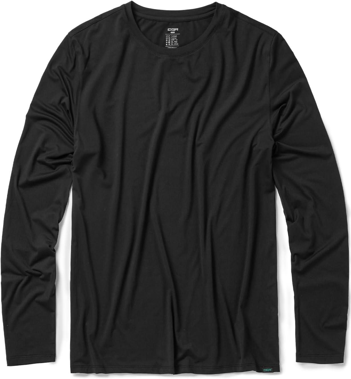 imageCQR Mens UPF 50 Sun Protection Long Sleeve Quick Dry Athletic Shirts Stretch Running Workout Hiking TShirtsBasic Black