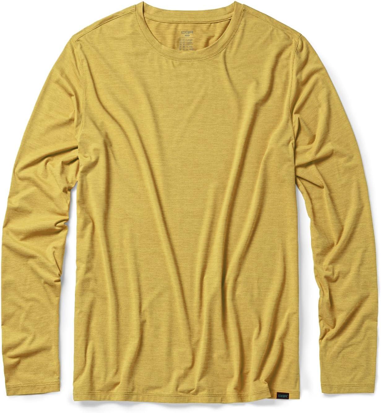 imageCQR Mens UPF 50 Sun Protection Long Sleeve Quick Dry Athletic Shirts Stretch Running Workout Hiking TShirtsBasic Desert Yellow