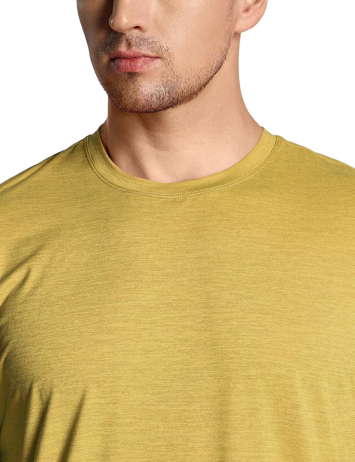 imageCQR Mens UPF 50 Sun Protection Long Sleeve Quick Dry Athletic Shirts Stretch Running Workout Hiking TShirtsBasic Desert Yellow