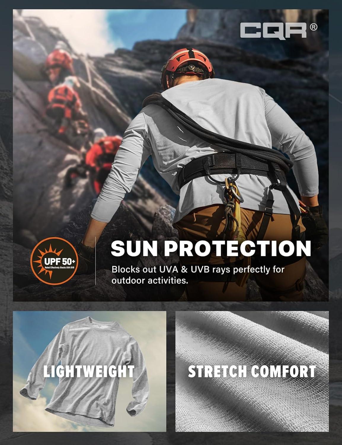 imageCQR Mens UPF 50 Sun Protection Long Sleeve Quick Dry Athletic Shirts Stretch Running Workout Hiking TShirtsBasic Light Grey