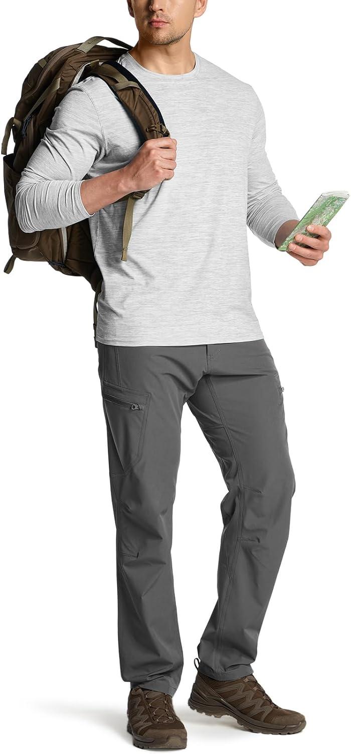 imageCQR Mens UPF 50 Sun Protection Long Sleeve Quick Dry Athletic Shirts Stretch Running Workout Hiking TShirtsBasic Light Grey