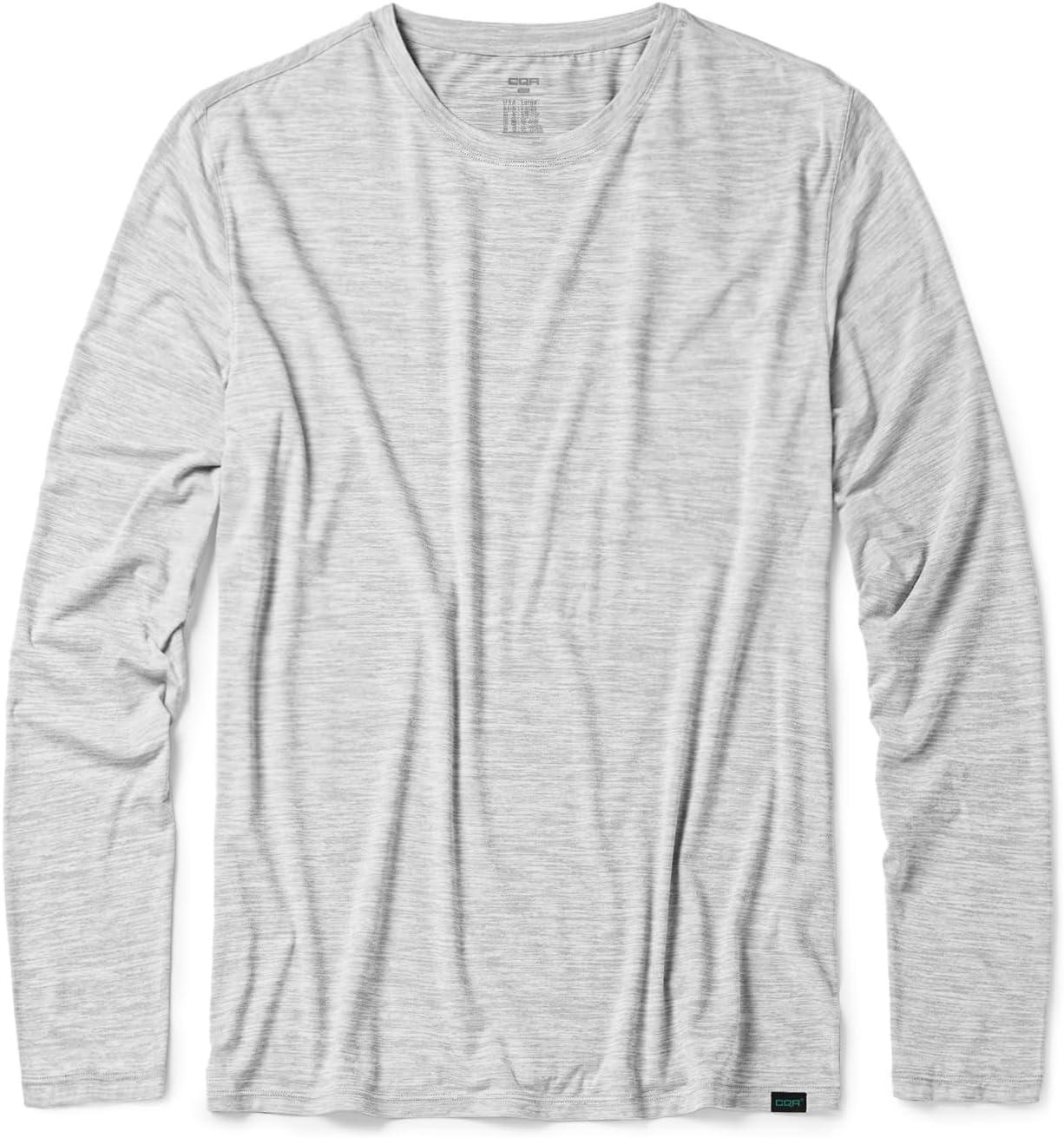 imageCQR Mens UPF 50 Sun Protection Long Sleeve Quick Dry Athletic Shirts Stretch Running Workout Hiking TShirtsBasic Light Grey