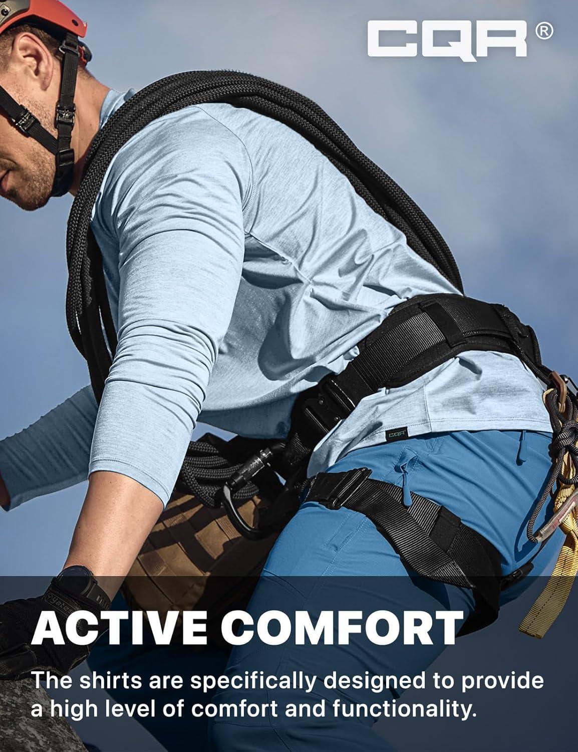 imageCQR Mens UPF 50 Sun Protection Long Sleeve Quick Dry Athletic Shirts Stretch Running Workout Hiking TShirtsBasic Ocean