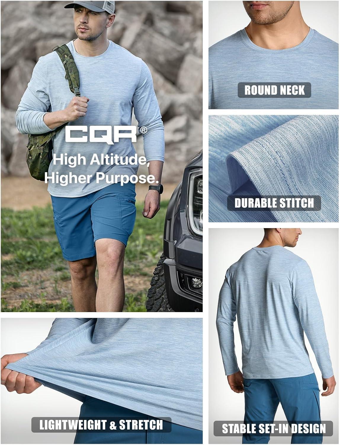 imageCQR Mens UPF 50 Sun Protection Long Sleeve Quick Dry Athletic Shirts Stretch Running Workout Hiking TShirtsBasic Ocean