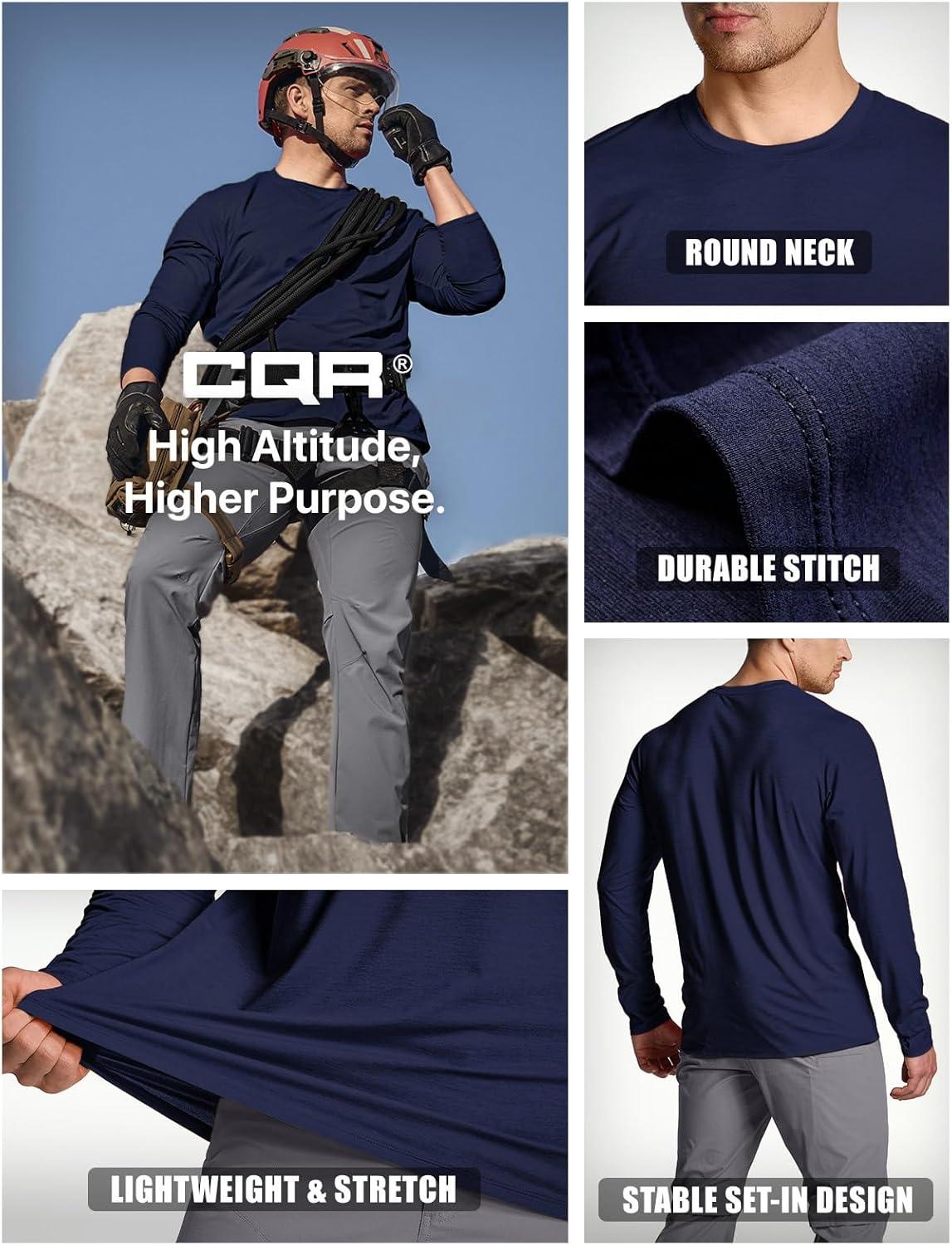 imageCQR Mens UPF 50 Sun Protection Long Sleeve Quick Dry Athletic Shirts Stretch Running Workout Hiking TShirtsBasic Operator Navy