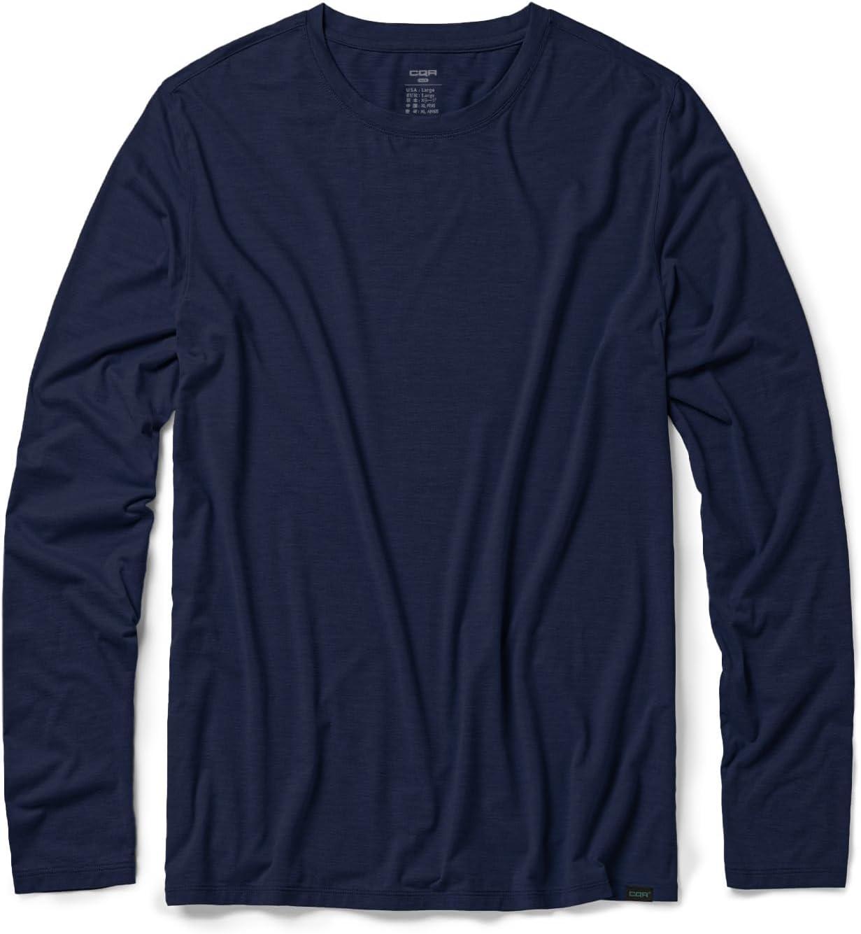 imageCQR Mens UPF 50 Sun Protection Long Sleeve Quick Dry Athletic Shirts Stretch Running Workout Hiking TShirtsBasic Operator Navy