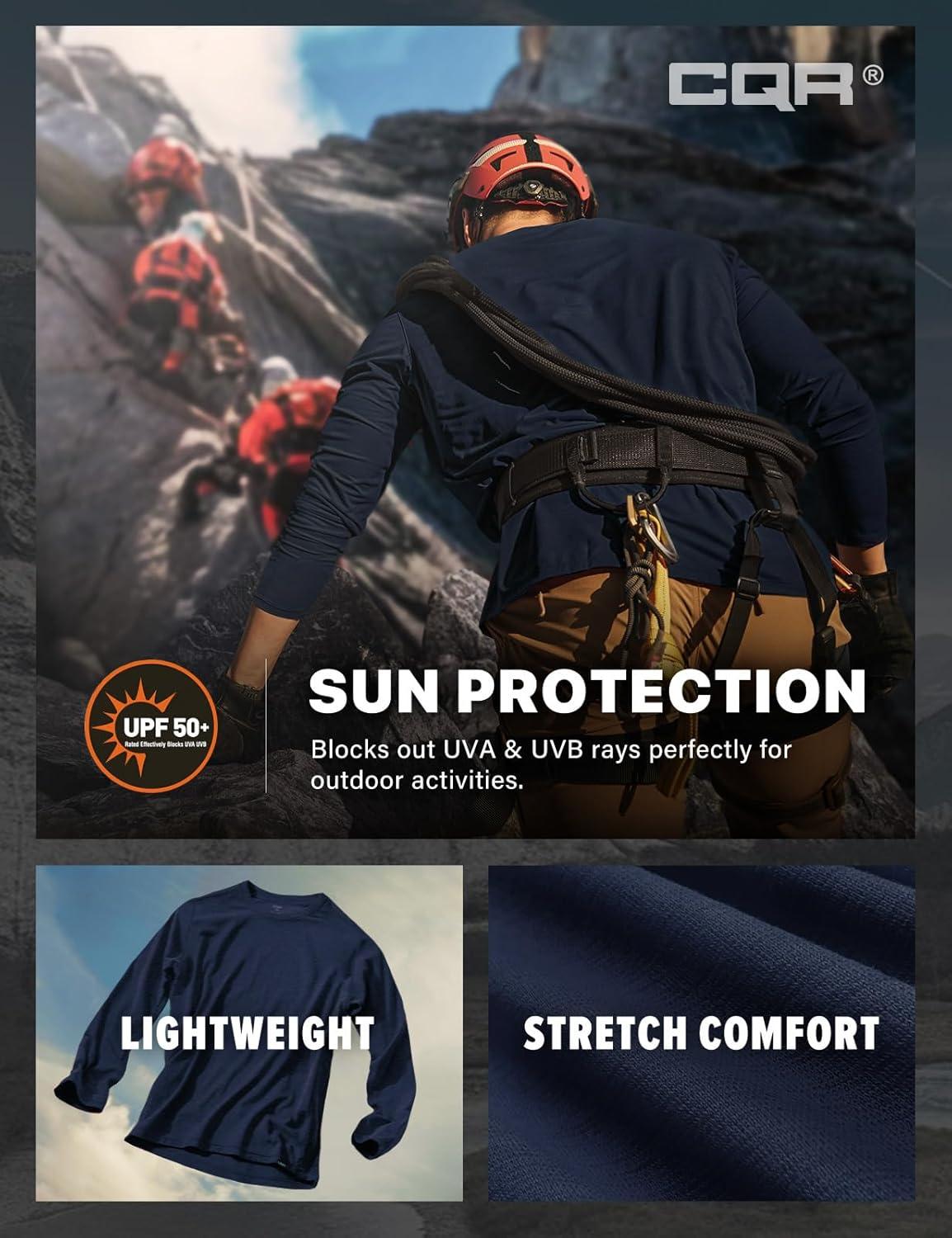 imageCQR Mens UPF 50 Sun Protection Long Sleeve Quick Dry Athletic Shirts Stretch Running Workout Hiking TShirtsBasic Operator Navy