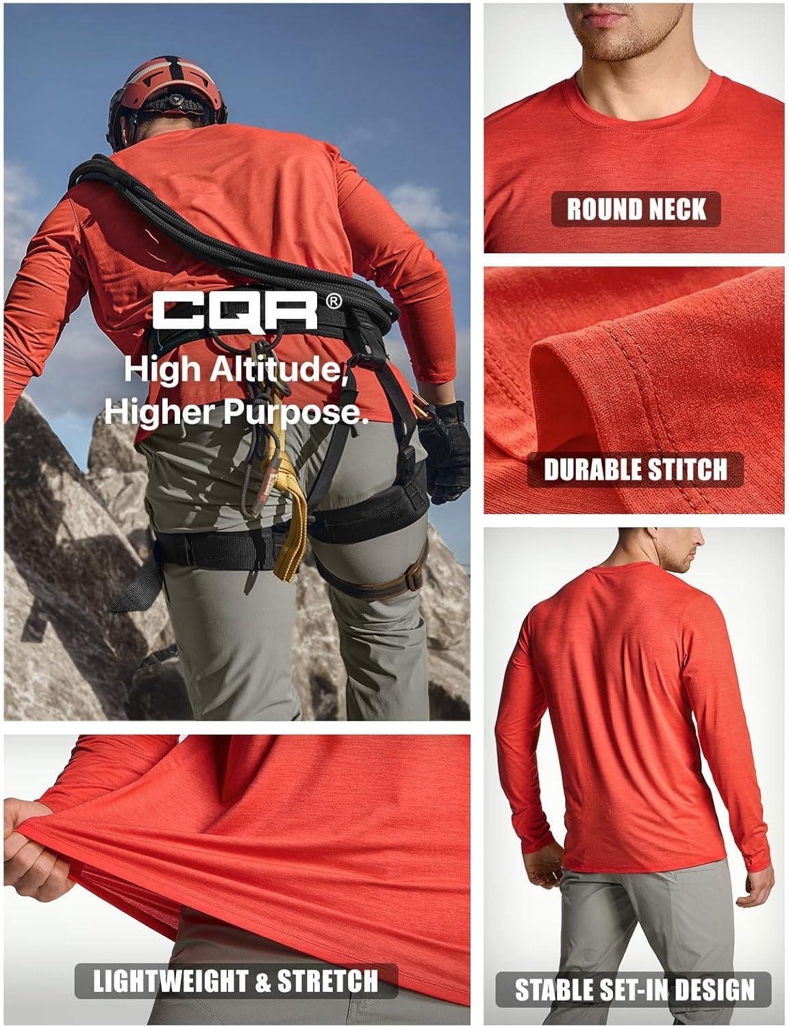 imageCQR Mens UPF 50 Sun Protection Long Sleeve Quick Dry Athletic Shirts Stretch Running Workout Hiking TShirtsBasic Rescue Orange