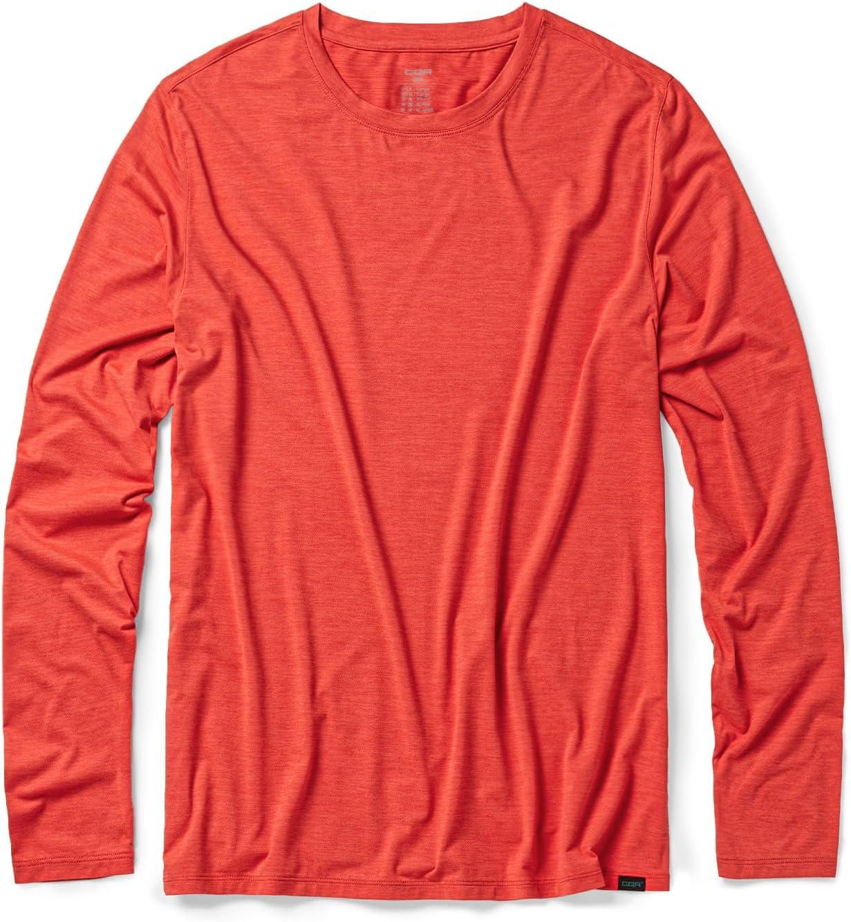 imageCQR Mens UPF 50 Sun Protection Long Sleeve Quick Dry Athletic Shirts Stretch Running Workout Hiking TShirtsBasic Rescue Orange