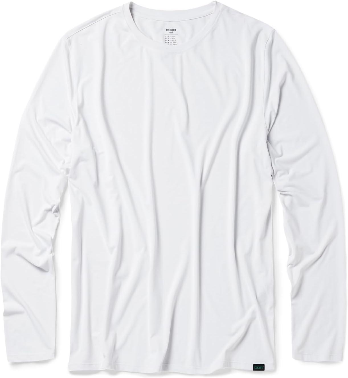 imageCQR Mens UPF 50 Sun Protection Long Sleeve Quick Dry Athletic Shirts Stretch Running Workout Hiking TShirtsBasic White