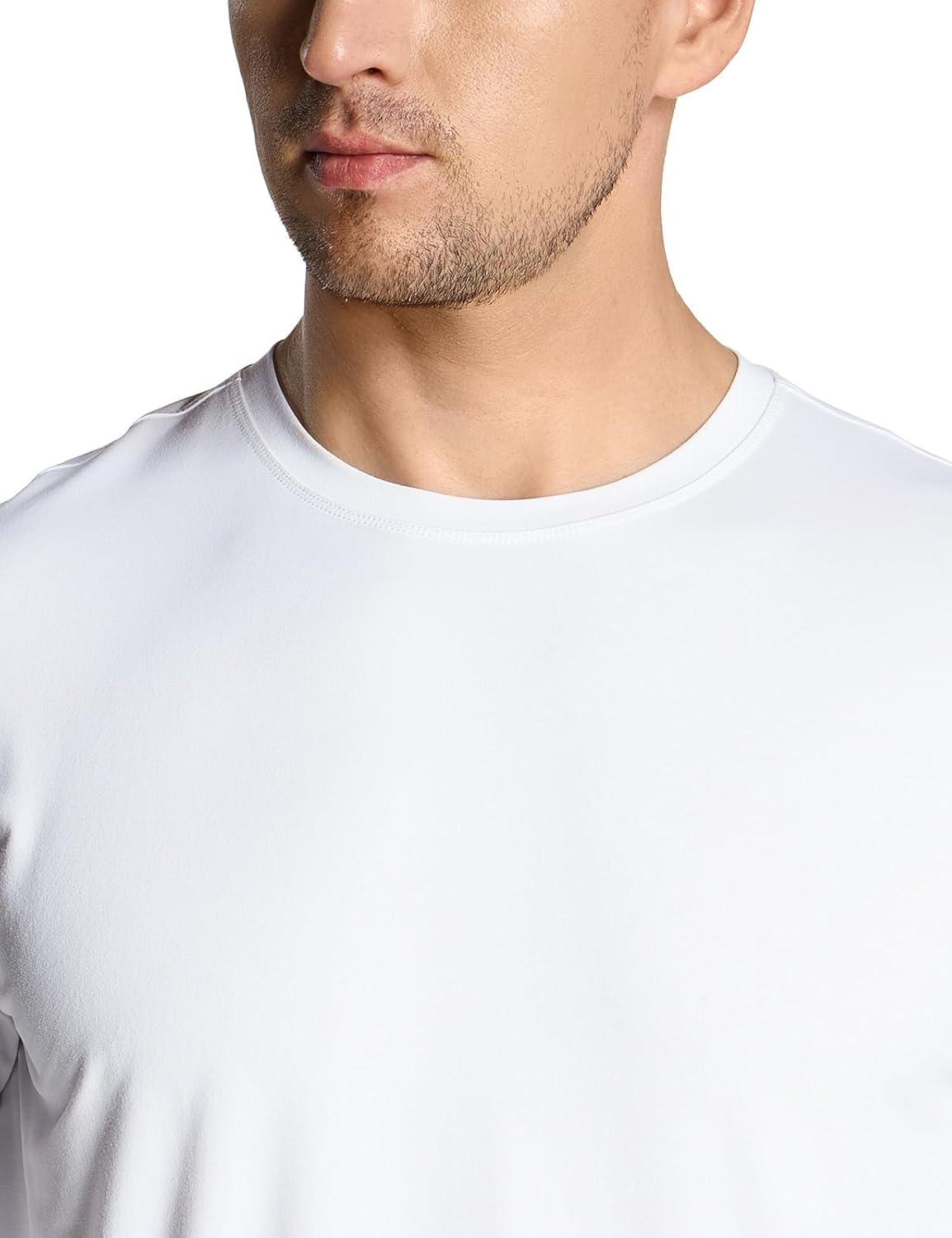 imageCQR Mens UPF 50 Sun Protection Long Sleeve Quick Dry Athletic Shirts Stretch Running Workout Hiking TShirtsBasic White