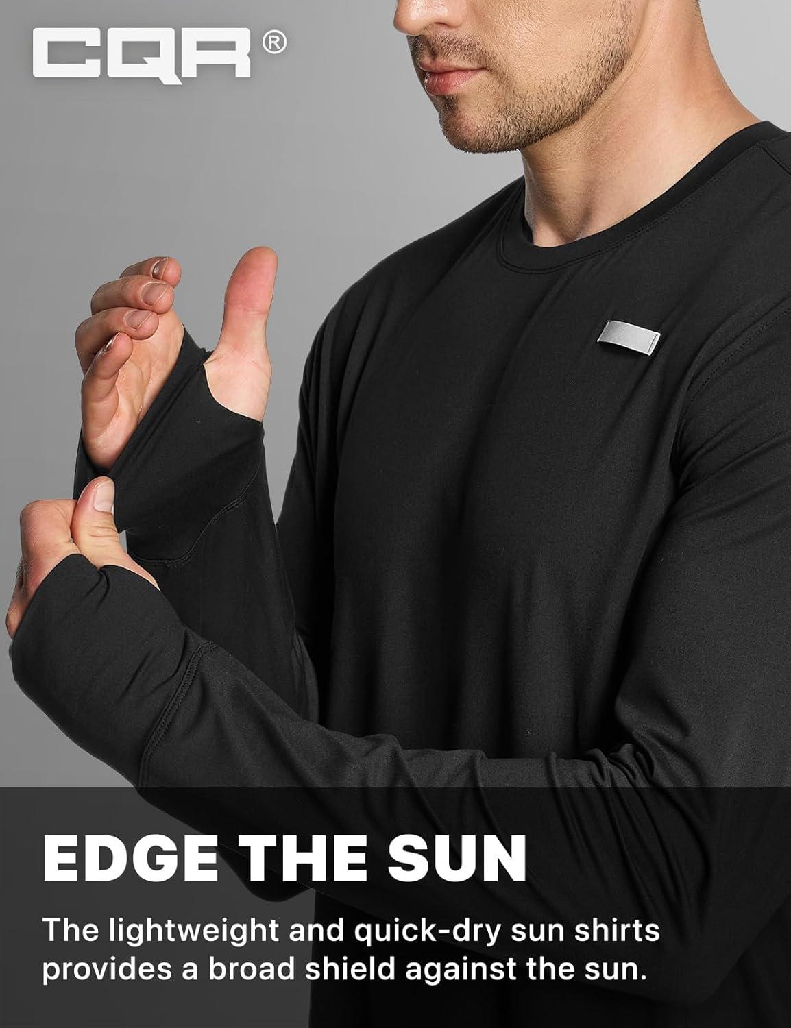 imageCQR Mens UPF 50 Sun Protection Long Sleeve Quick Dry Athletic Shirts Stretch Running Workout Hiking TShirtsProtector Black