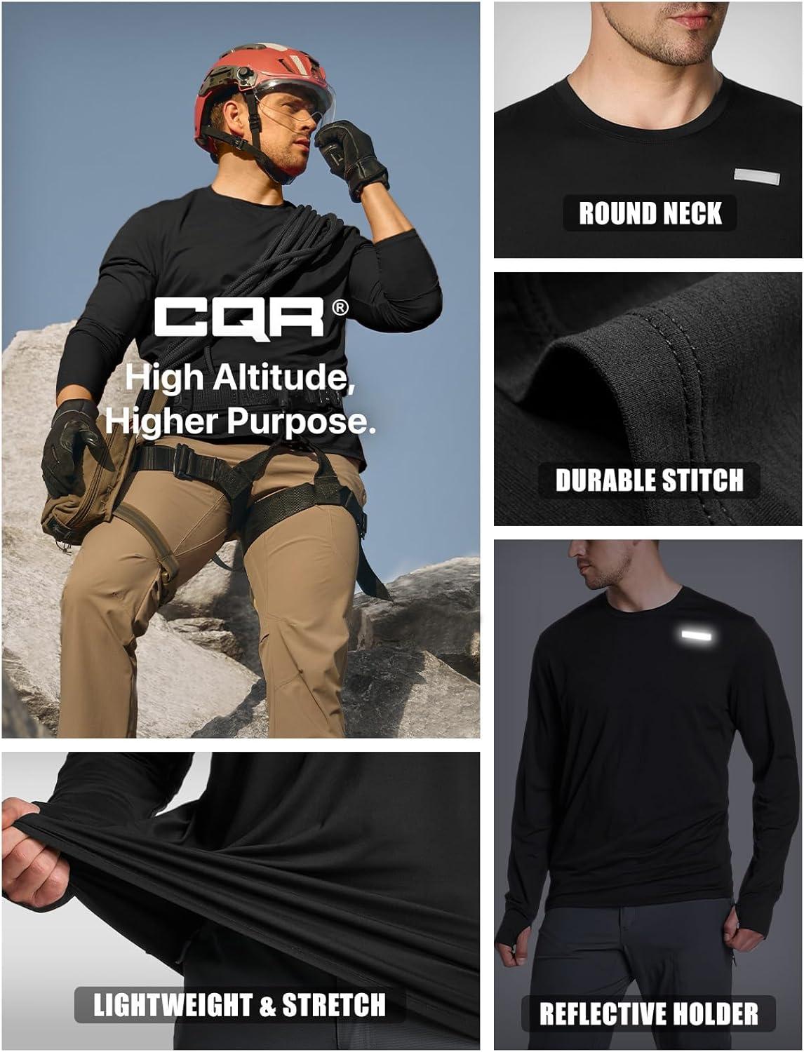 imageCQR Mens UPF 50 Sun Protection Long Sleeve Quick Dry Athletic Shirts Stretch Running Workout Hiking TShirtsProtector Black