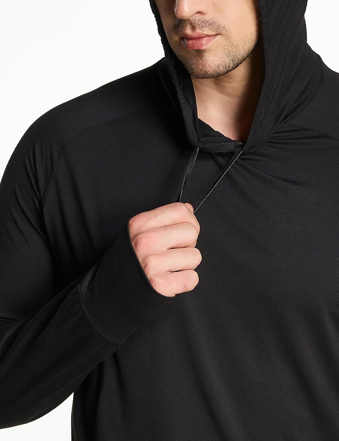 imageCQR Mens UPF 50 Sun Protection Long Sleeve Quick Dry Athletic Shirts Stretch Running Workout Hiking TShirtsProtector Hoodie Black