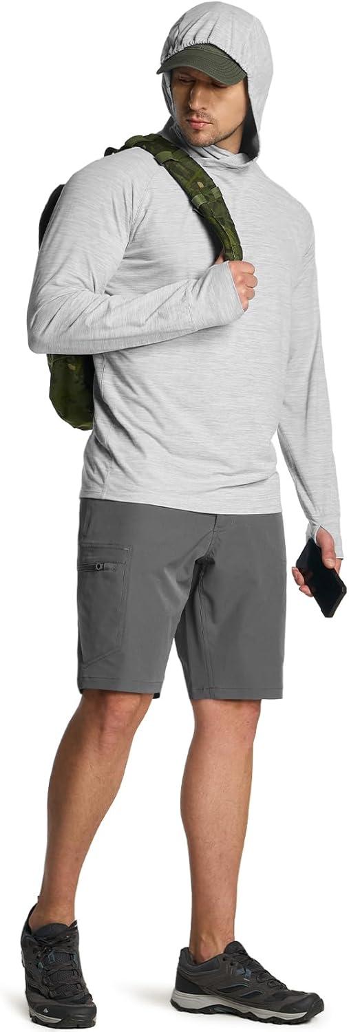 imageCQR Mens UPF 50 Sun Protection Long Sleeve Quick Dry Athletic Shirts Stretch Running Workout Hiking TShirtsProtector Hoodie Light Grey