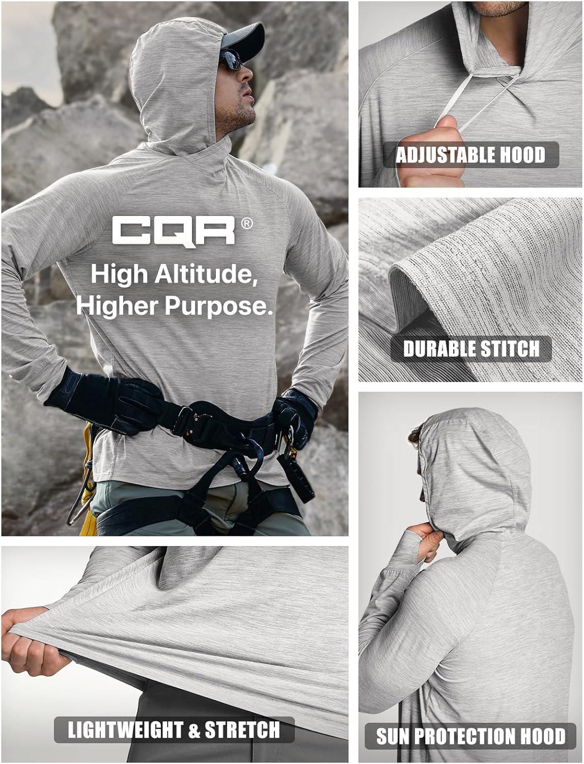 imageCQR Mens UPF 50 Sun Protection Long Sleeve Quick Dry Athletic Shirts Stretch Running Workout Hiking TShirtsProtector Hoodie Light Grey