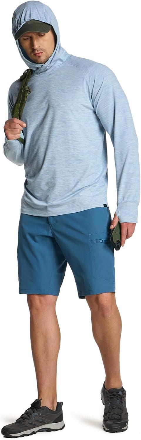 imageCQR Mens UPF 50 Sun Protection Long Sleeve Quick Dry Athletic Shirts Stretch Running Workout Hiking TShirtsProtector Hoodie Ocean
