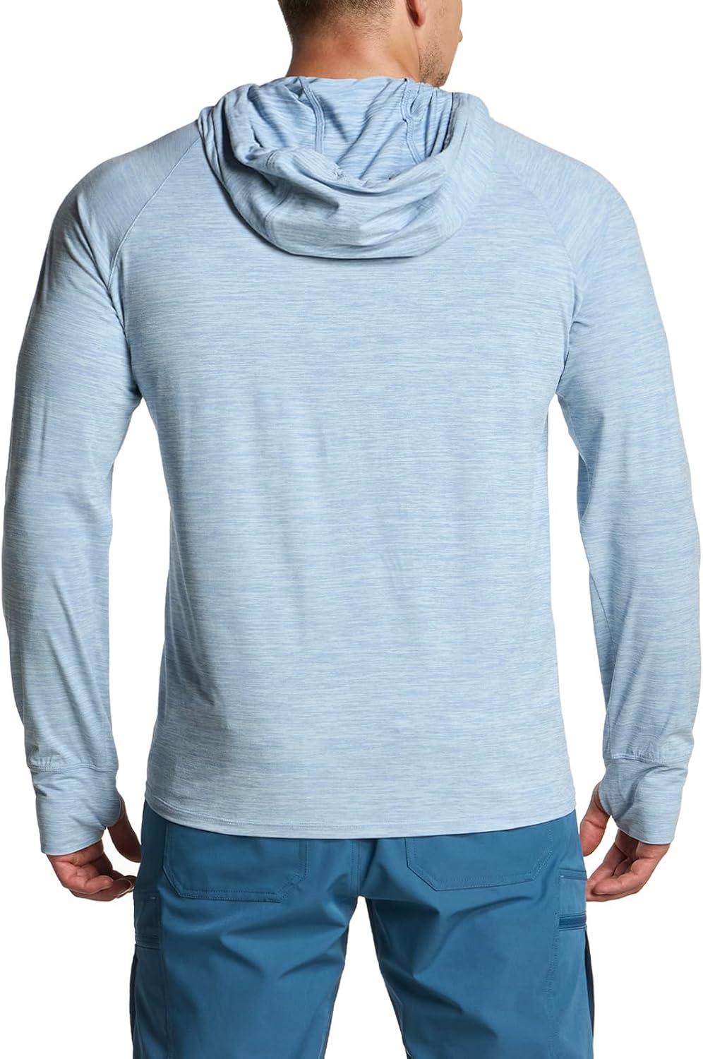 imageCQR Mens UPF 50 Sun Protection Long Sleeve Quick Dry Athletic Shirts Stretch Running Workout Hiking TShirtsProtector Hoodie Ocean