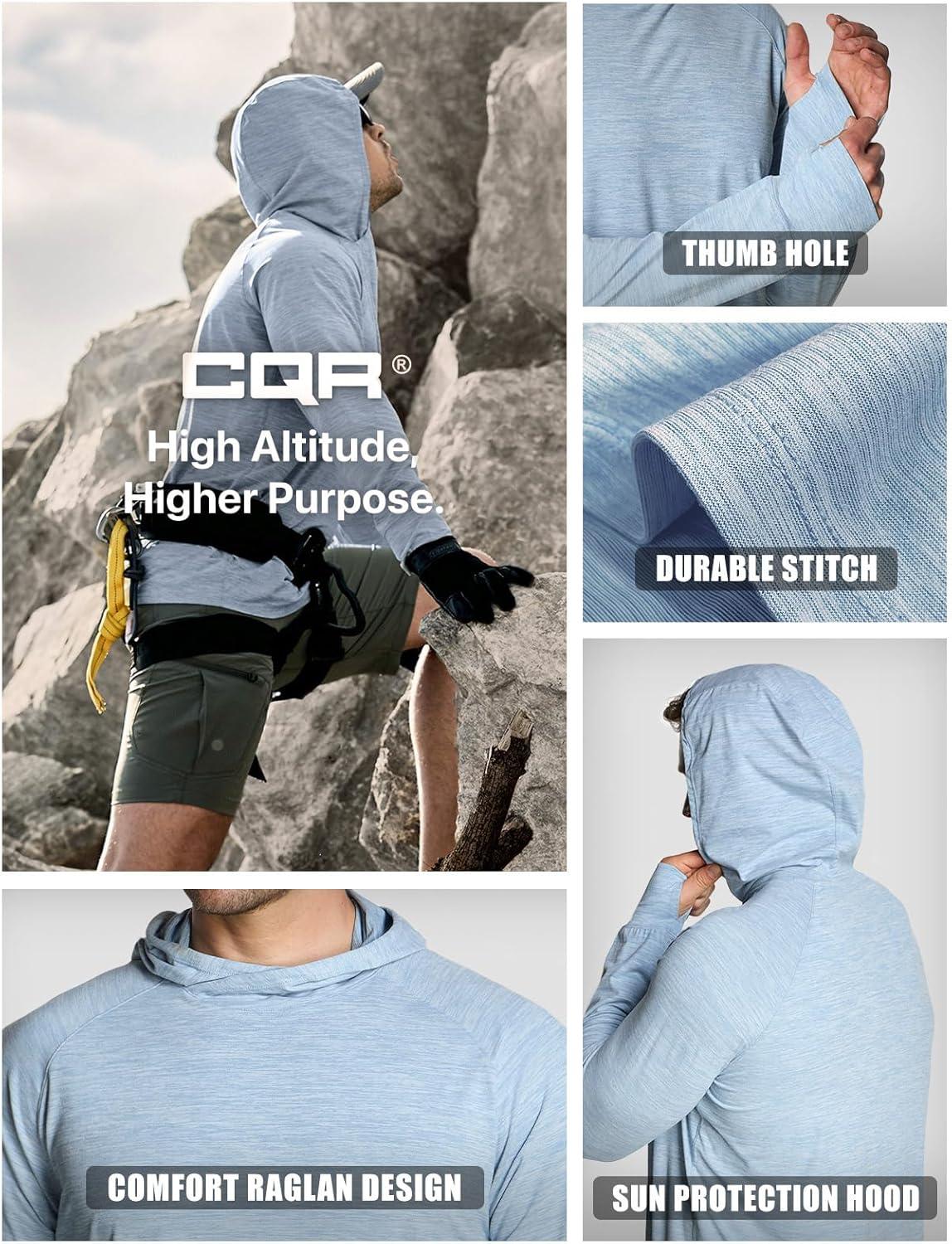 imageCQR Mens UPF 50 Sun Protection Long Sleeve Quick Dry Athletic Shirts Stretch Running Workout Hiking TShirtsProtector Hoodie Ocean